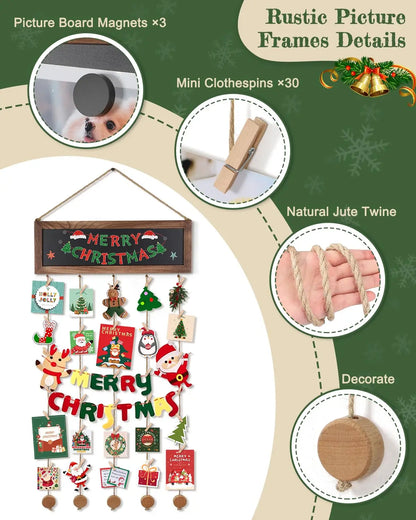 Multi-Opening Collage Frame with Chalkboard, 30 Clips, 5 Hemp Ropes, 3 Magnets and Warm LED Fairy Lights - product view 3