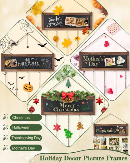 Multi-Opening Collage Frame with Chalkboard, 30 Clips, 5 Hemp Ropes, 3 Magnets and Warm LED Fairy Lights - product view 4