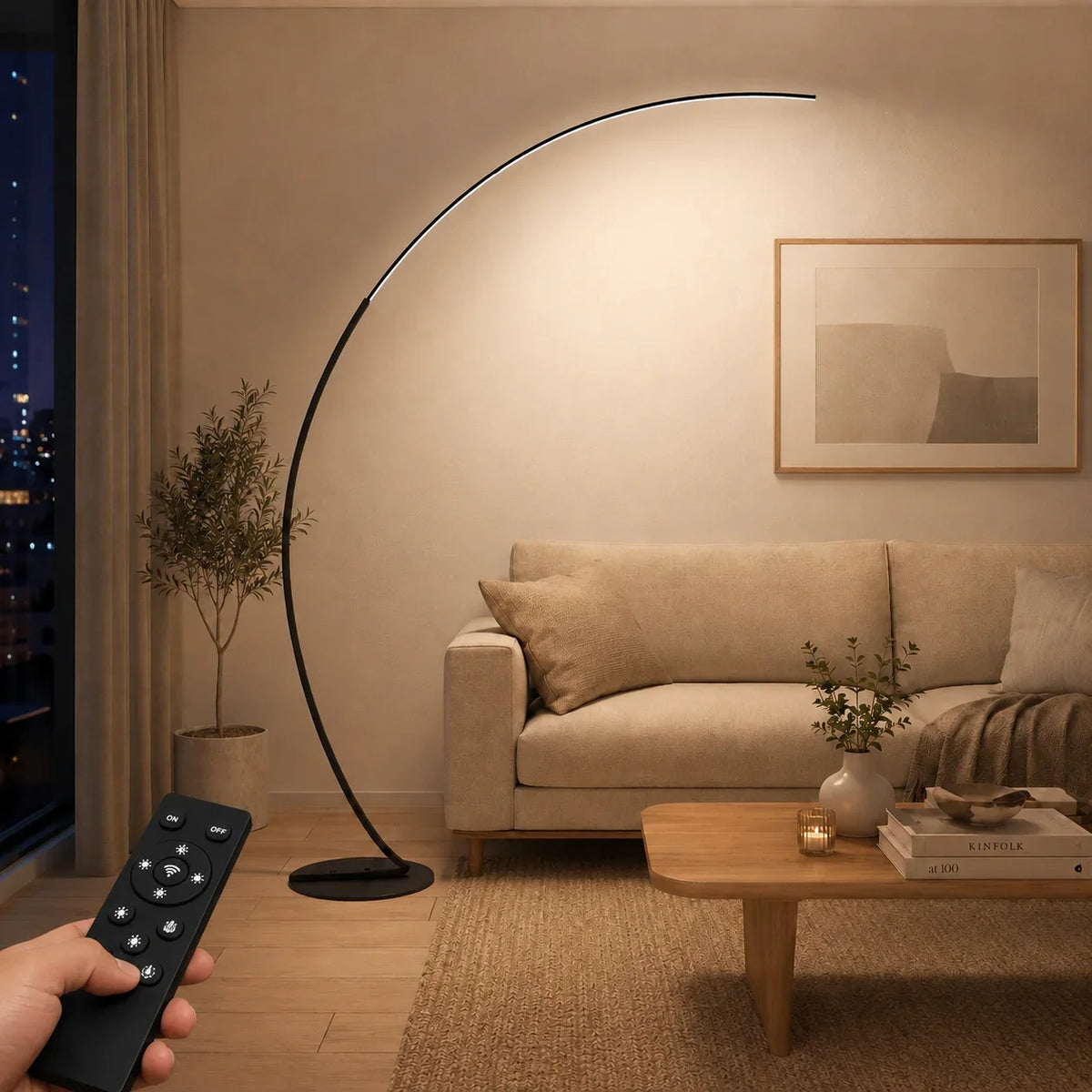 Curved LED Arc Floor Lamp, 3-Color Lighting, AC Powered, 110-240V Arched Standing Light for Living Room, Bedroom and Sofa Corners - product view 2