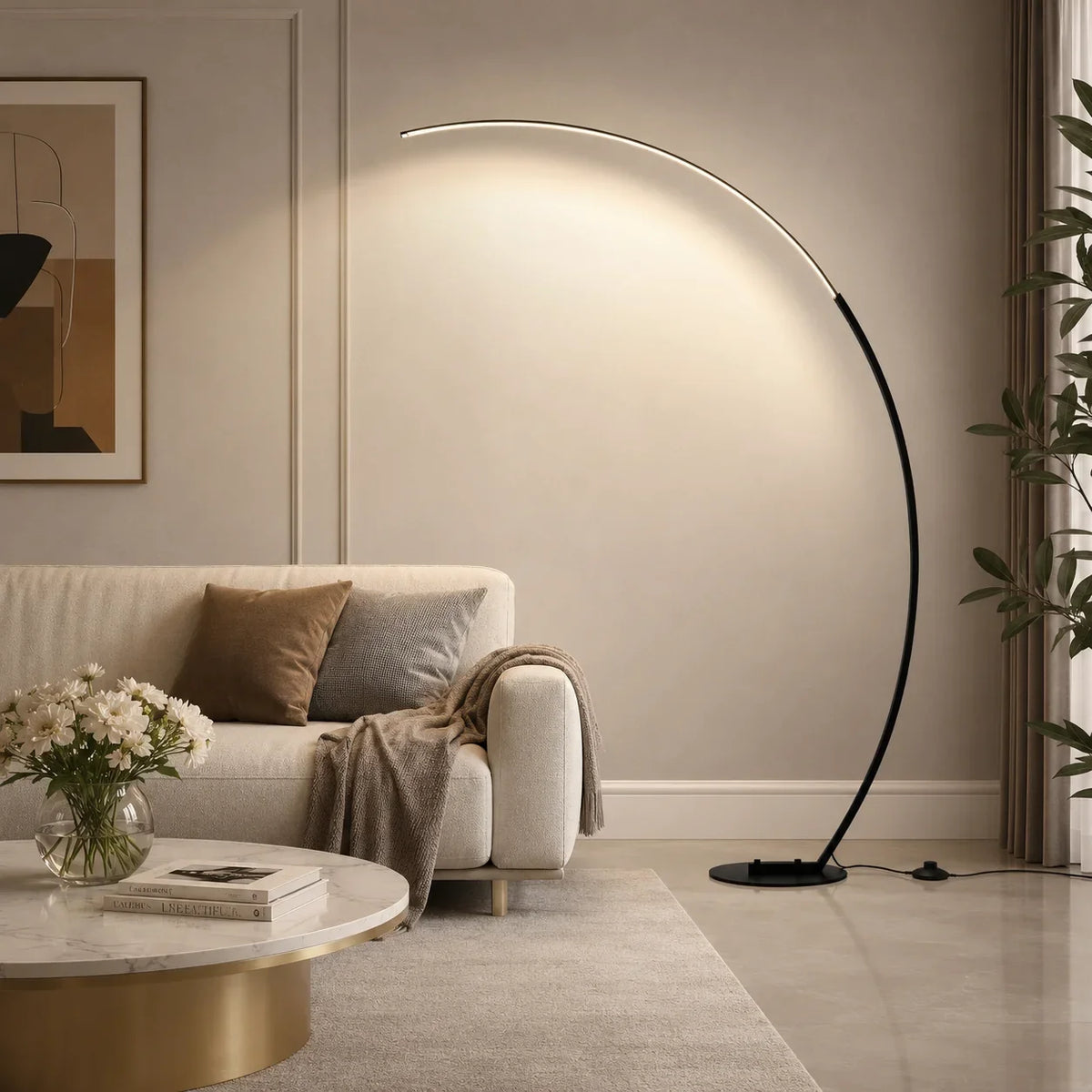 Curved LED Arc Floor Lamp, 3-Color Lighting, AC Powered, 110-240V Arched Standing Light for Living Room, Bedroom and Sofa Corners - product view 3