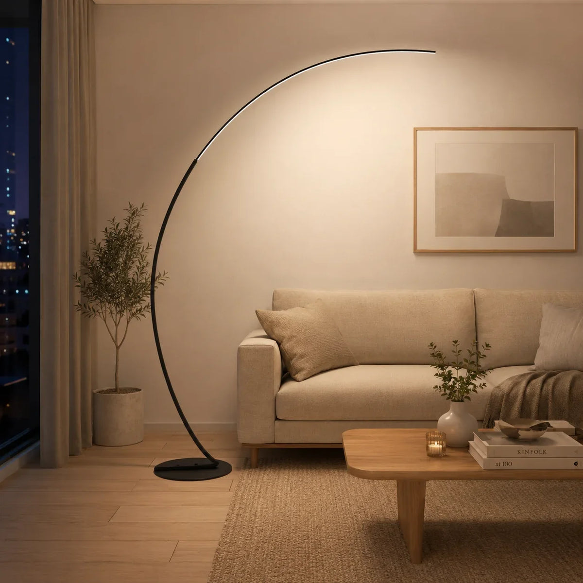 Curved LED Arc Floor Lamp, 3-Color Lighting, AC Powered, 110-240V Arched Standing Light for Living Room, Bedroom and Sofa Corners - product view 6