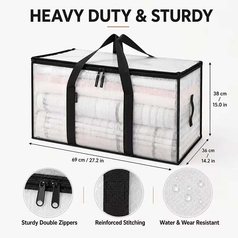 Foldable Quilt Storage Bags with Reinforced Handles, Zippered PE Moving Totes for Clothes, Bedding and Home Organization - product view 3