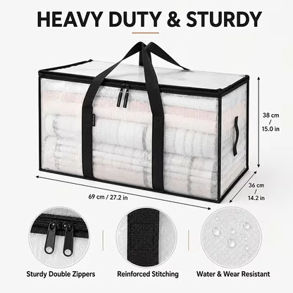 Foldable Quilt Storage Bags with Reinforced Handles, Zippered PE Moving Totes for Clothes, Bedding and Home Organization - product view 3