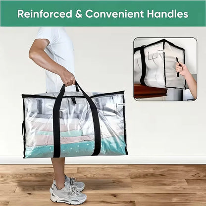 Foldable Quilt Storage Bags with Reinforced Handles, Zippered PE Moving Totes for Clothes, Bedding and Home Organization - product view 5