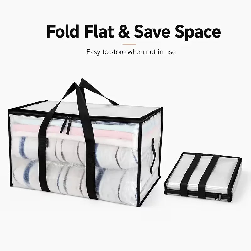 Foldable Quilt Storage Bags with Reinforced Handles, Zippered PE Moving Totes for Clothes, Bedding and Home Organization - product view 6