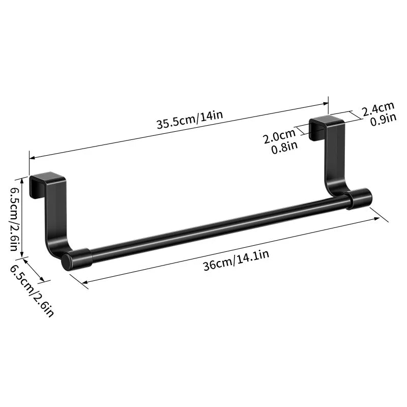 Over Door Towel Rack, Stainless Steel Hanging Bar with No-Tool Installation, 23 cm or 36 cm for Kitchen and Bathroom - product view 1