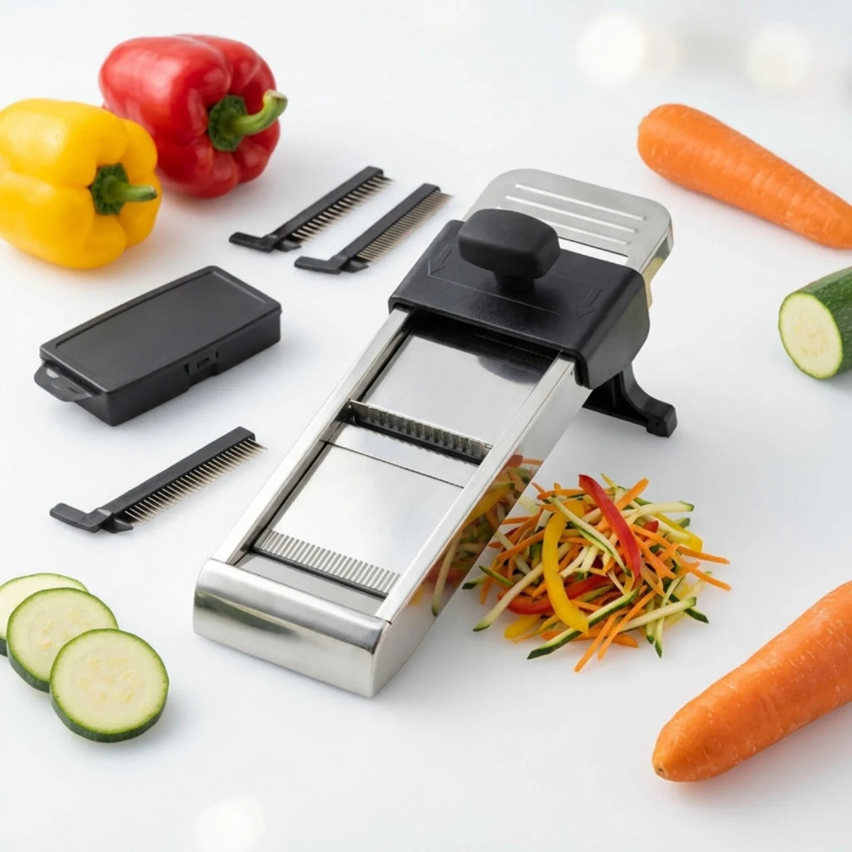 Adjustable Mandoline Slicer, Stainless Steel Vegetable Cutter with 1–10 mm Thickness Control, Folding Stand and Storage Box for Meal Prep - product view 1