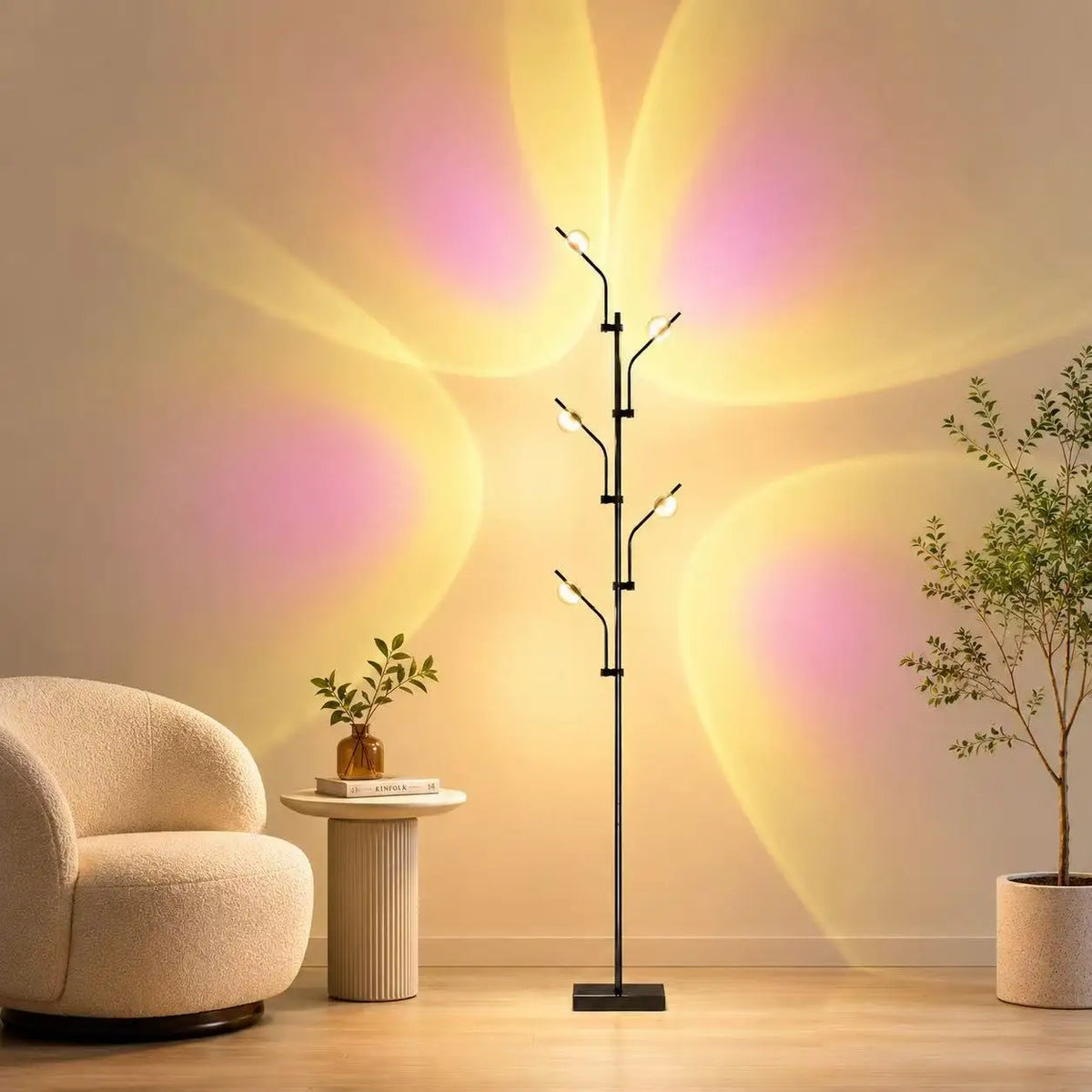 Tree-Shaped LED Floor Lamp, 5-Light Projection Design, AC Powered, 110-240V Standing Light for Living Room and Bedroom - product view 1
