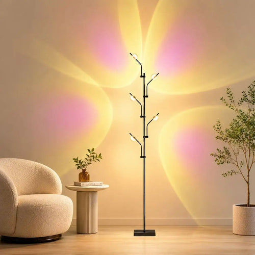 Tree-Shaped LED Floor Lamp, 5-Light Projection Design, AC Powered, 110-240V Standing Light for Living Room and Bedroom - product view 1