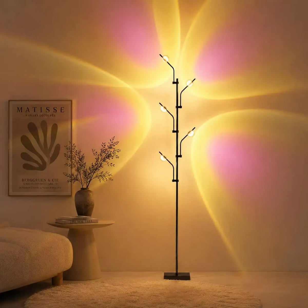 Tree-Shaped LED Floor Lamp, 5-Light Projection Design, AC Powered, 110-240V Standing Light for Living Room and Bedroom - product view 2