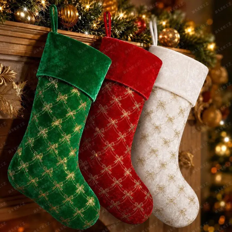 Christmas Stocking Ornament, Cloth Candy Bag, 14 x 16 cm, Green, Red or White Bow for Holiday Tree Decor - product view 4