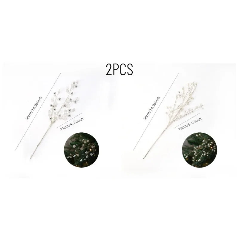 Christmas Tree Topper Set, 2 Gold-Sparkle Beaded Twig Picks with 35 cm Stems for Holiday Tree and Floral Arrangements - product view 1
