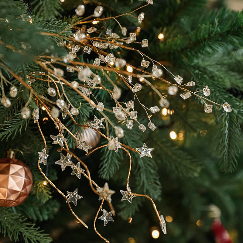 Christmas Tree Topper Set, 2 Gold-Sparkle Beaded Twig Picks with 35 cm Stems for Holiday Tree and Floral Arrangements - product view 3
