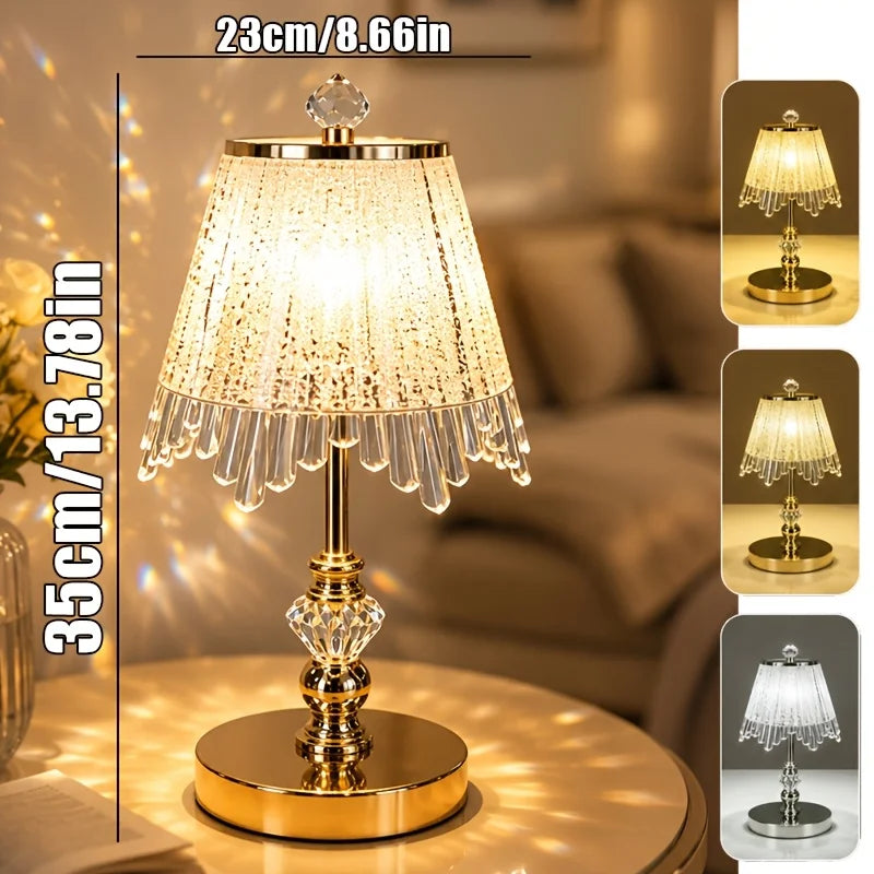 Rechargeable Crystal Table Lamp, Switch Control, Three-Color Light, 5V Battery-Powered Bedside and Desk Lighting - product view 1