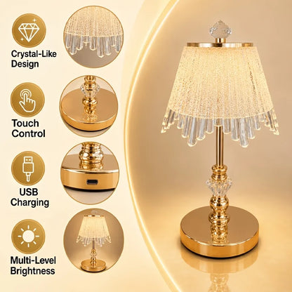 Rechargeable Crystal Table Lamp, Switch Control, Three-Color Light, 5V Battery-Powered Bedside and Desk Lighting - product view 2