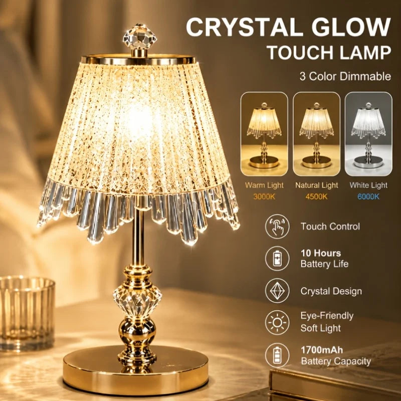 Rechargeable Crystal Table Lamp, Switch Control, Three-Color Light, 5V Battery-Powered Bedside and Desk Lighting - product view 4