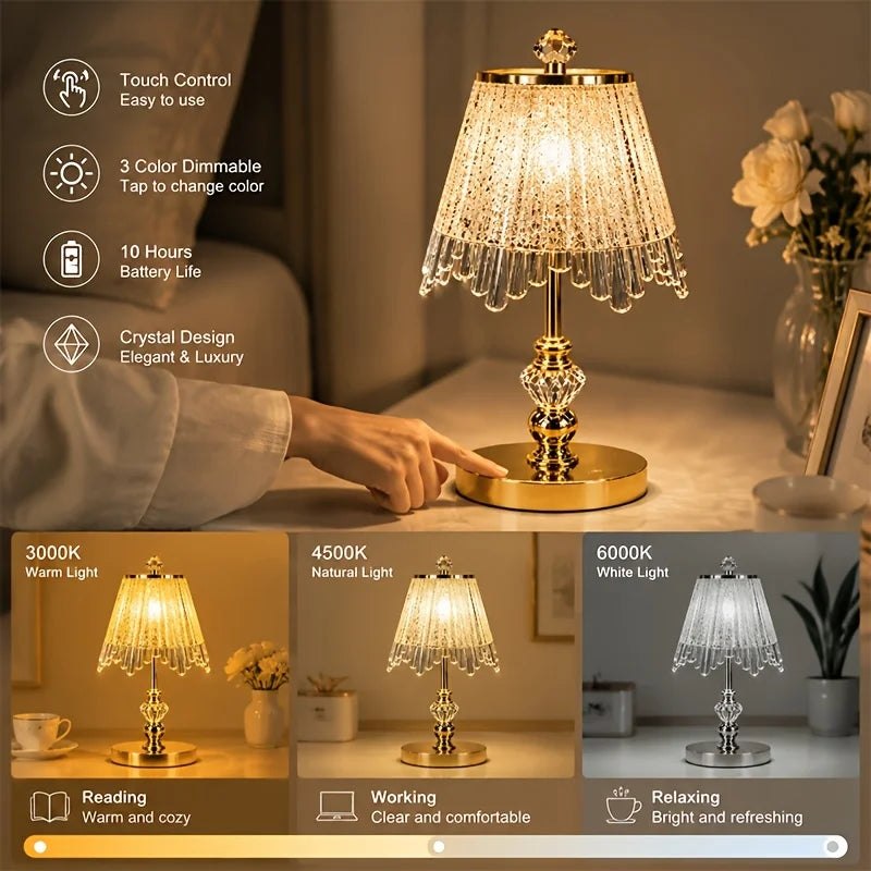 Rechargeable Crystal Table Lamp, Switch Control, Three-Color Light, 5V Battery-Powered Bedside and Desk Lighting - product view 5