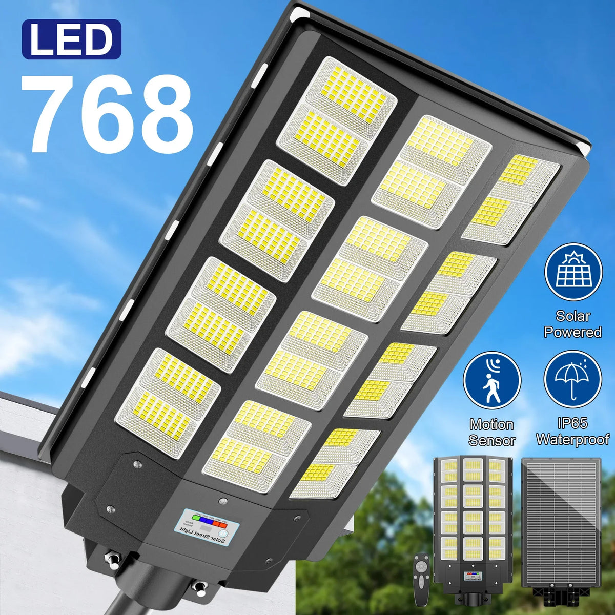 Solar Motion Sensor Driveway Light, 768 LED, Automatic Dimming, Remote Control, ABS Body for Garden, Patio and Garage - product view 1