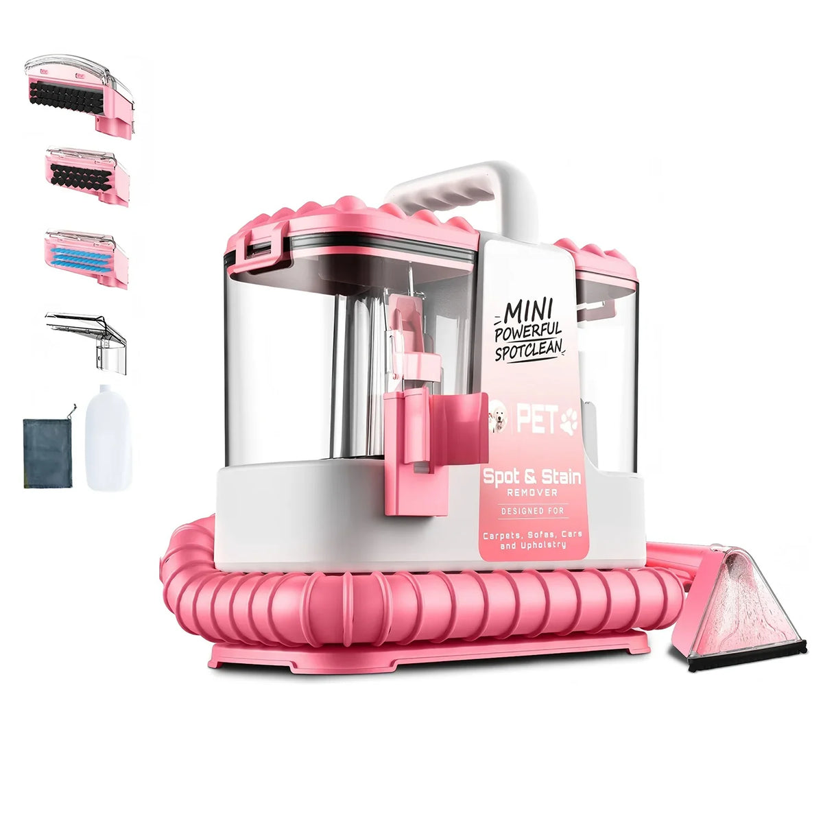 Portable Carpet Spot Cleaning Machine, Wet and Dry Upholstery Extractor with Dual Brushes, Blue or Pink, US Plug - product view 2