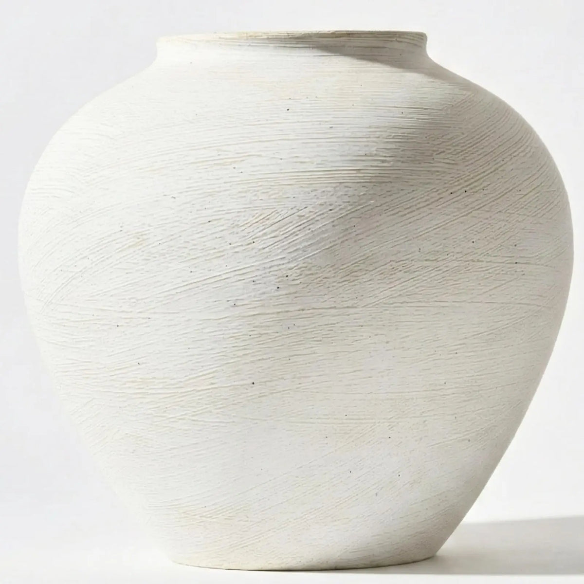 Porcelain Bud Vase, Decorative Round Table Accent in White, White Large Brushed or White Large Round Styles - product view 2