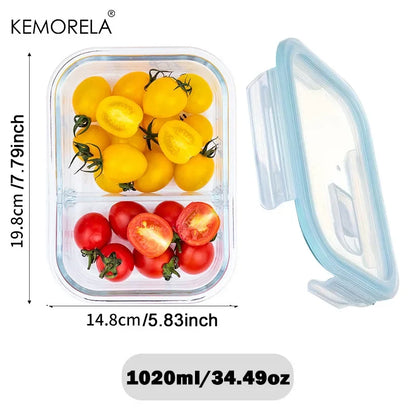 Glass Food Container Lunch Box, 2 or 3 Compartments, Snap-On Airtight Lid for Fridge, Oven and Dishwasher - product view 2