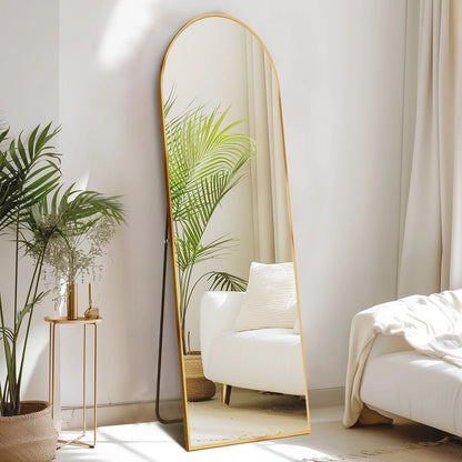 Arched Full Length Mirror, 59 x 16 Inch Glass Framed Wall Mirror, Matte Finish, Gold or Black for Bedroom and Vanity - product view 2