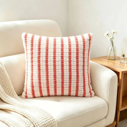 Striped Grid Plush Cushion Cover, Soft Textured Square Sofa Pillowcase with Invisible Zipper, 45x45cm Decorative Home Décor - product view 4