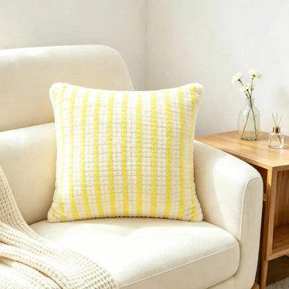 Striped Grid Plush Cushion Cover, Soft Textured Square Sofa Pillowcase with Invisible Zipper, 45x45cm Decorative Home Décor - product view 6