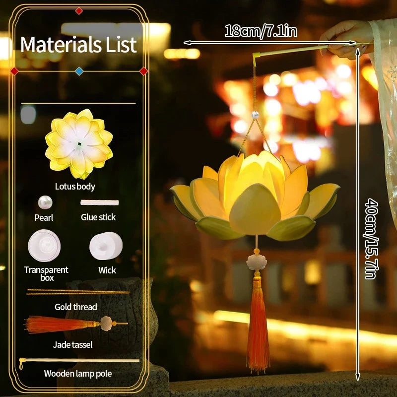 DIY Lotus Lantern Kit, Handheld Flower Decoration with Lightweight Non-Woven Fabric for Chinese New Year, Parties and Weddings - product view 2