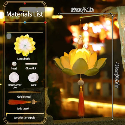 DIY Lotus Lantern Kit, Handheld Flower Decoration with Lightweight Non-Woven Fabric for Chinese New Year, Parties and Weddings - product view 2