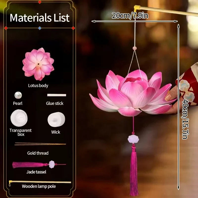DIY Lotus Lantern Kit, Handheld Flower Decoration with Lightweight Non-Woven Fabric for Chinese New Year, Parties and Weddings - product view 3