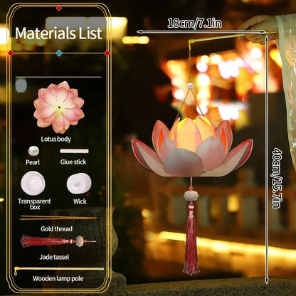 DIY Lotus Lantern Kit, Handheld Flower Decoration with Lightweight Non-Woven Fabric for Chinese New Year, Parties and Weddings - product view 5