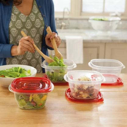 4-Piece Deep Square Food Storage Containers with Lids, 5.2 Cup Plastic Set, Ruby Red, Stackable Kitchen Storage - product view 3