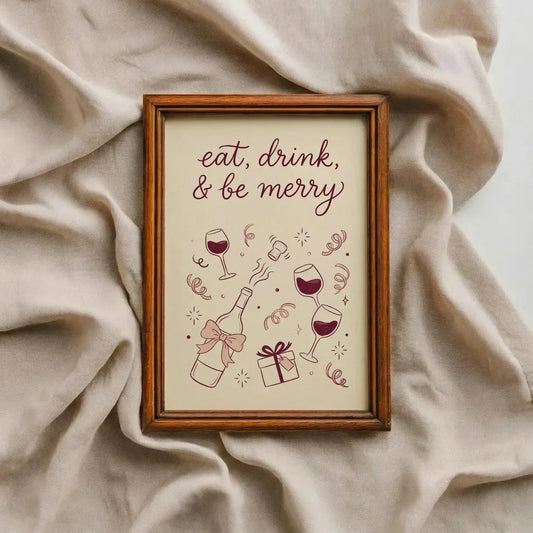 Unframed Canvas Wall Art, Pink Burgundy Christmas Bow Tree and Wine Print, Vertical Gallery Poster for Bedroom or Living Room - product view 1