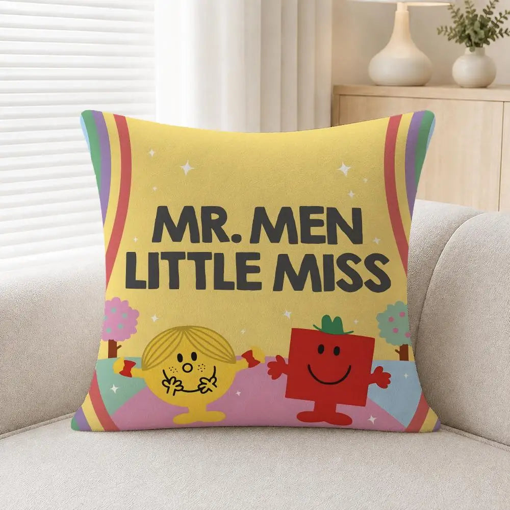 Mr. Men and Little Miss Plush Cushion Cover, Printed 100% Polyester Throw Pillowcase in 30 to 60 cm Sizes - product view 2