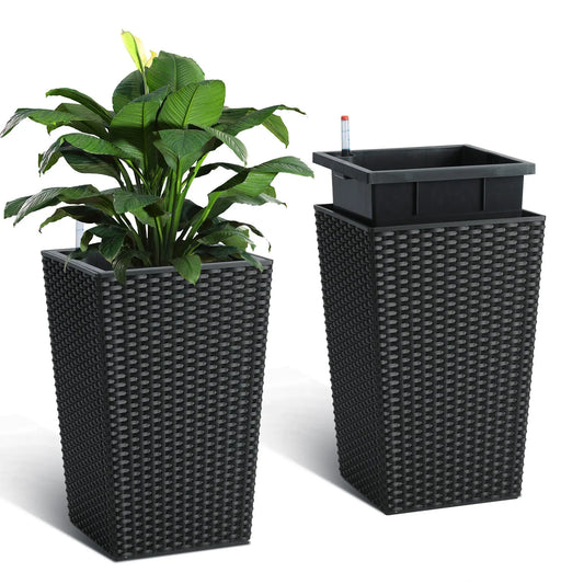Tall Self-Watering Planter, 15.6-Inch Floor Pot with Water-Level Window, Drainage and Removable Inner Pot - product view 1