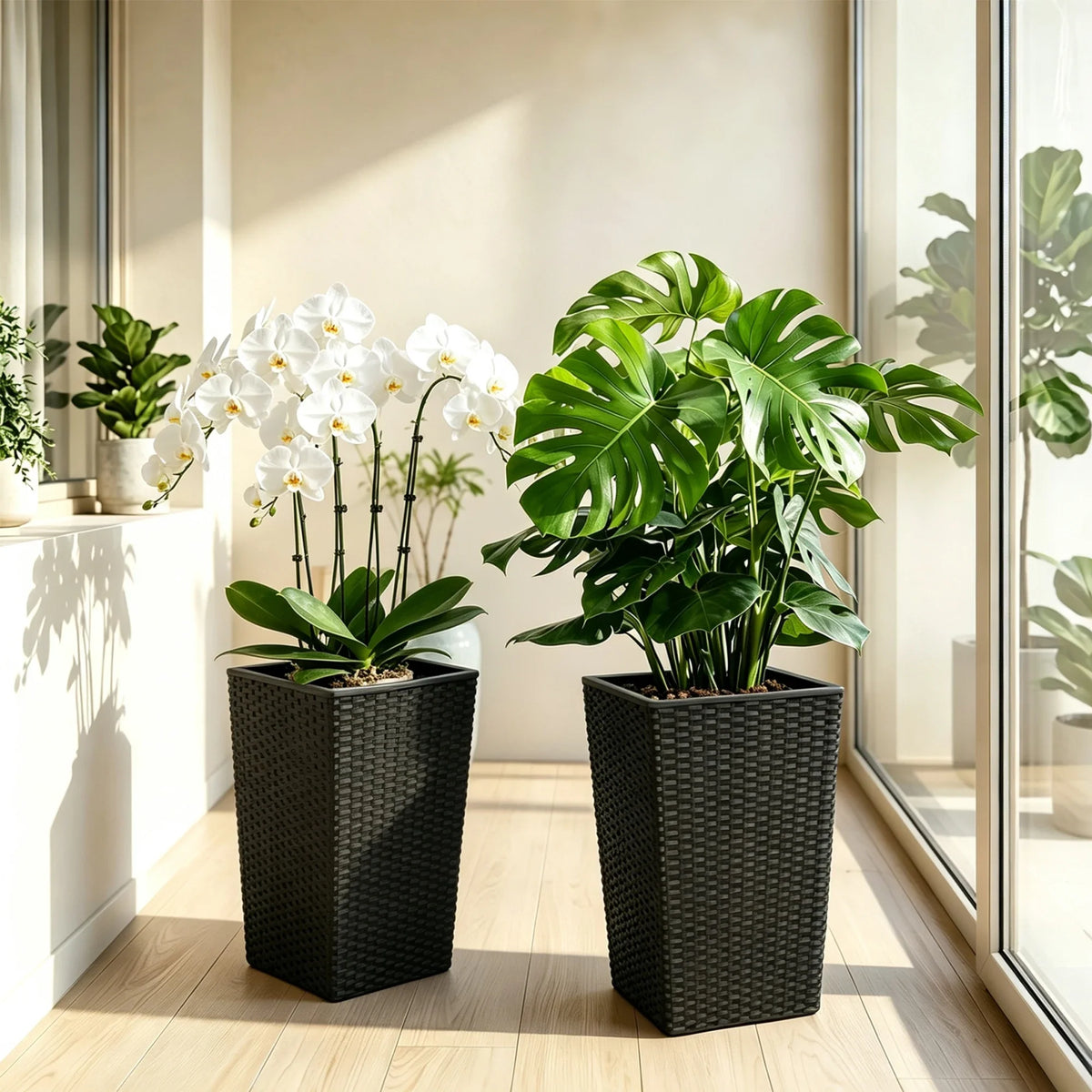 Tall Self-Watering Planter, 15.6-Inch Floor Pot with Water-Level Window, Drainage and Removable Inner Pot - product view 2