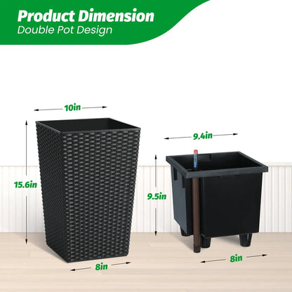 Tall Self-Watering Planter, 15.6-Inch Floor Pot with Water-Level Window, Drainage and Removable Inner Pot - product view 3