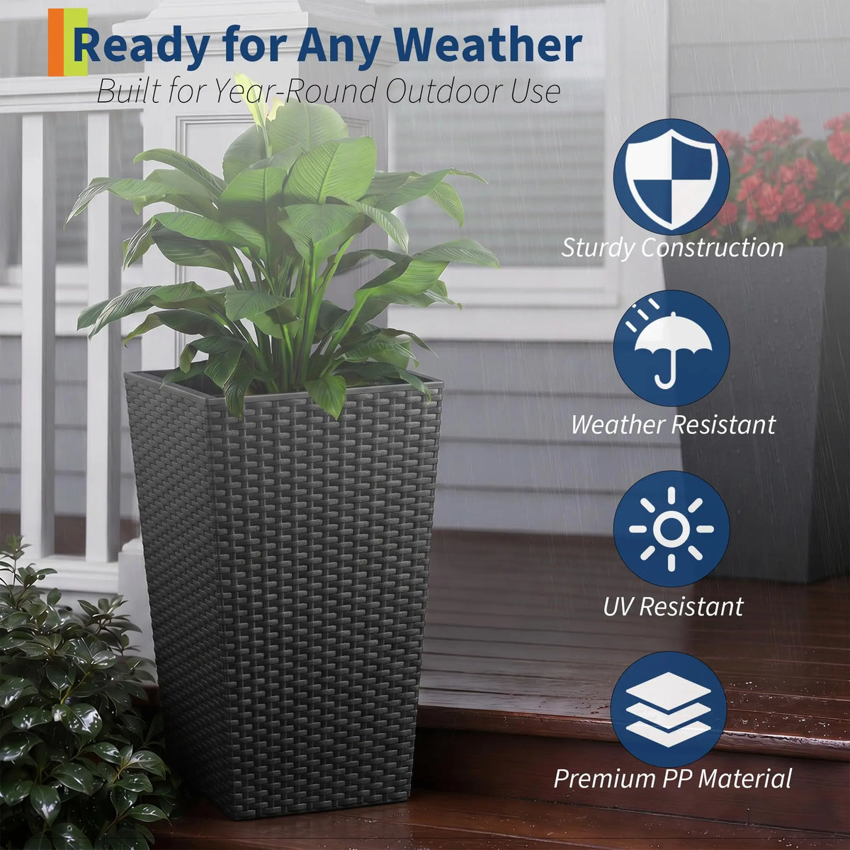 Tall Self-Watering Planter, 15.6-Inch Floor Pot with Water-Level Window, Drainage and Removable Inner Pot - product view 6