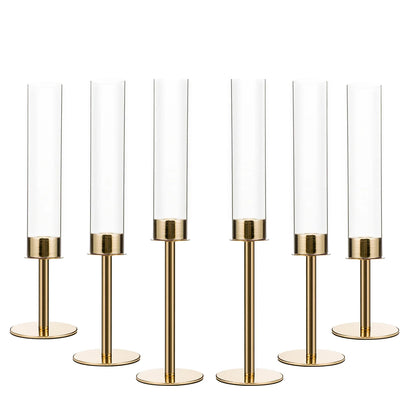Set of 6 Acrylic Candle Holders with Removable Lampshades, Gold Finish, 14–18 in Heights for Wedding and Table Décor - product view 1