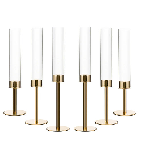 Set of 6 Acrylic Candle Holders with Removable Lampshades, Gold Finish, 14–18 in Heights for Wedding and Table Décor - product view 1