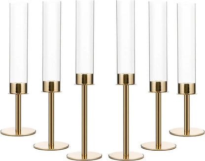 Set of 6 Acrylic Candle Holders with Removable Lampshades, Gold Finish, 14–18 in Heights for Wedding and Table Décor - product view 2