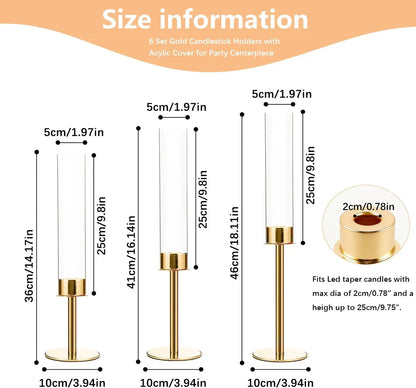 Set of 6 Acrylic Candle Holders with Removable Lampshades, Gold Finish, 14–18 in Heights for Wedding and Table Décor - product view 4