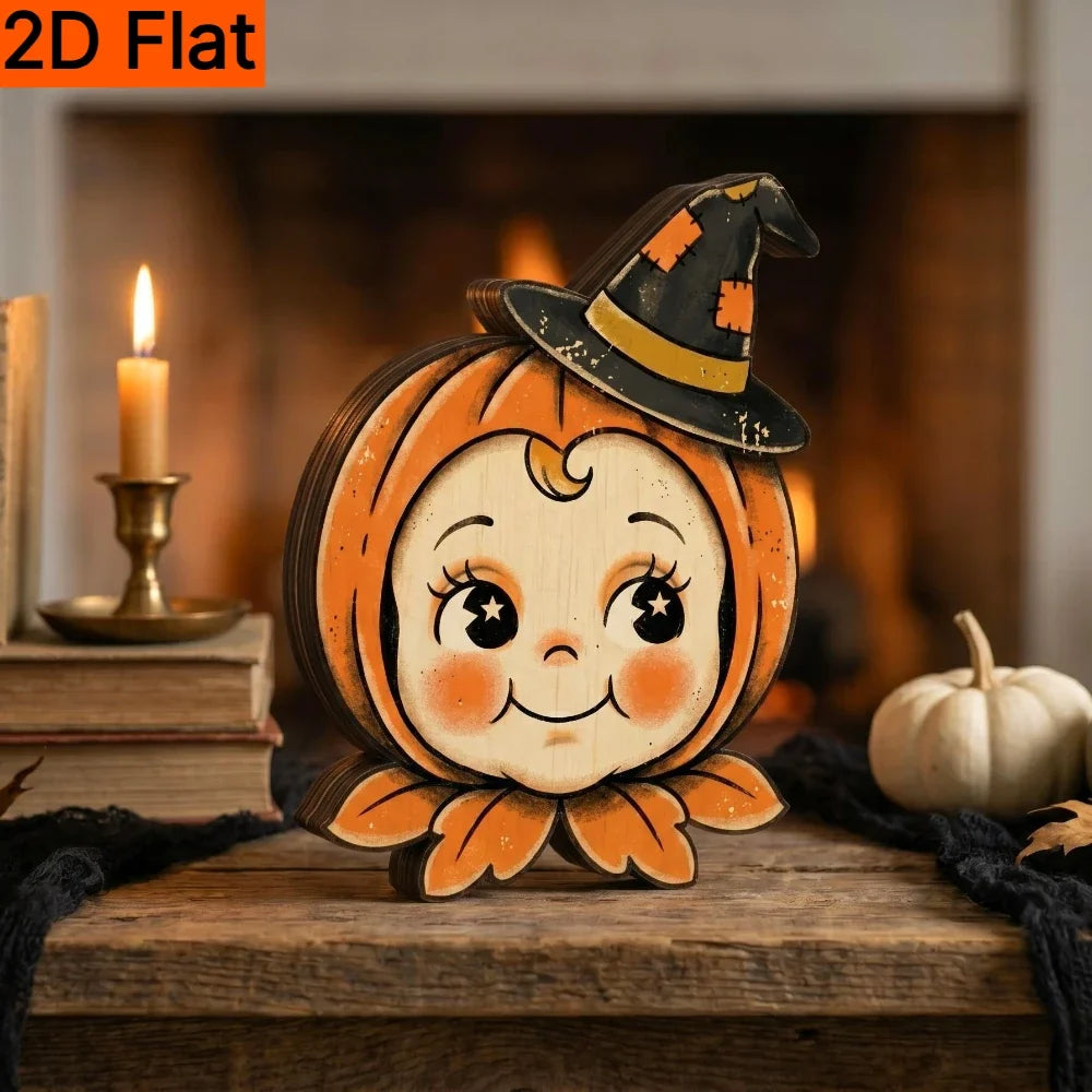 Retro Halloween Magnet, 2D Flat Doll Design with Ghost, Pumpkin, Cat, Clown or Bat Motifs for Shelf Decor - product view 4