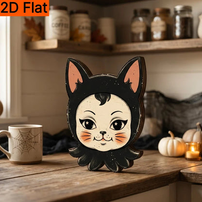 Retro Halloween Magnet, 2D Flat Doll Design with Ghost, Pumpkin, Cat, Clown or Bat Motifs for Shelf Decor - product view 5