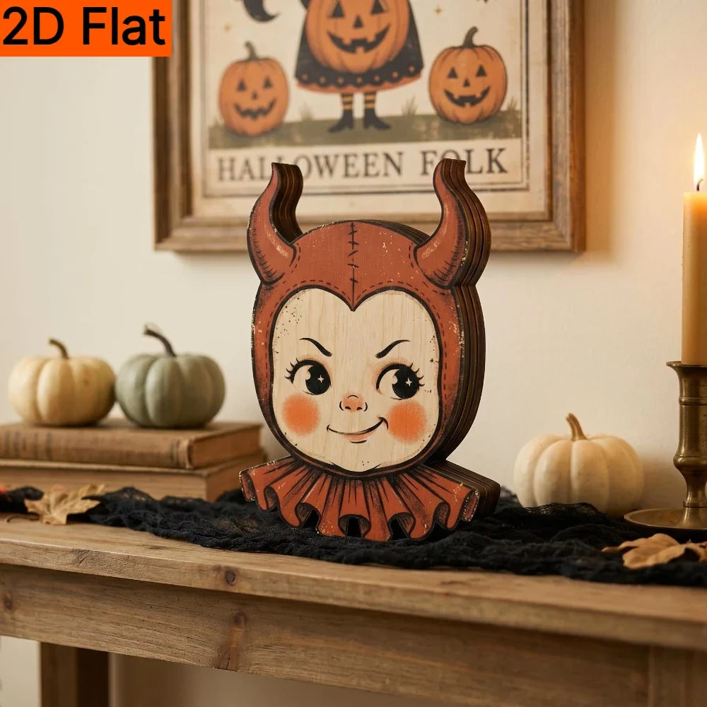 Retro Halloween Magnet, 2D Flat Doll Design with Ghost, Pumpkin, Cat, Clown or Bat Motifs for Shelf Decor - product view 6