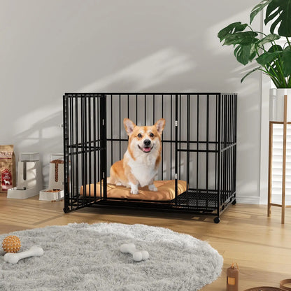 36-Inch Stainless Steel Dog Crate, Dual Doors with Double Locks, Openable Top, Removable Tray and Locking Wheels - product view 3