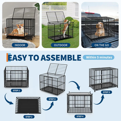 36-Inch Stainless Steel Dog Crate, Dual Doors with Double Locks, Openable Top, Removable Tray and Locking Wheels - product view 6