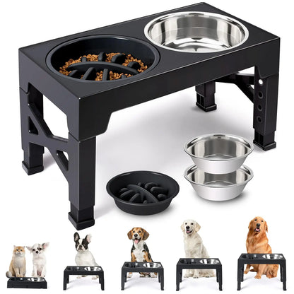 Adjustable Elevated Dog Feeder, Double Stainless Steel Bowls, 43 x 23 cm Raised Feeding Station for Small, Medium and Large Dogs - product view 3