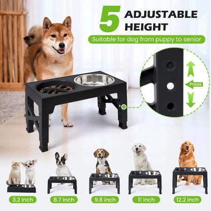 Adjustable Elevated Dog Feeder, Double Stainless Steel Bowls, 43 x 23 cm Raised Feeding Station for Small, Medium and Large Dogs - product view 4